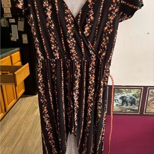 No Boundaries Black Floral V-Neck Maxi Dress with Pink Blossoms